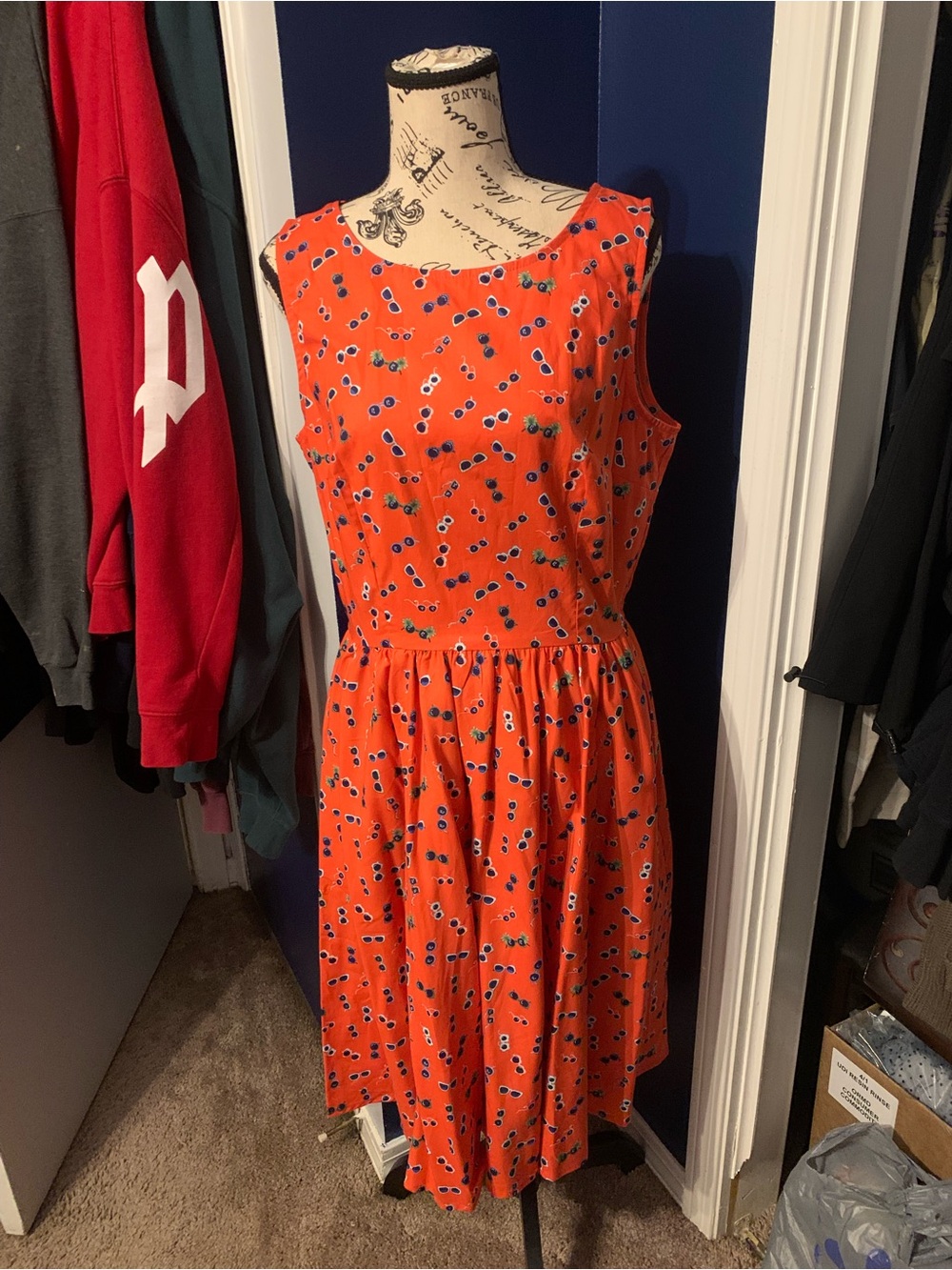 Retrolicious Orange Sunglasses Print Midi Dress